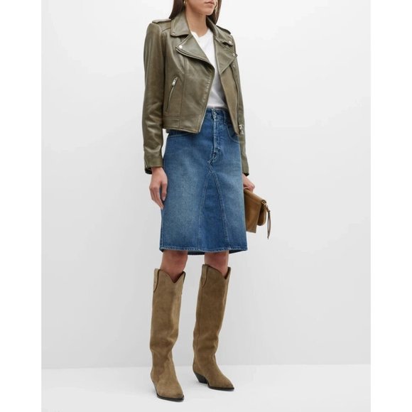 LAMARQUE Donna 21 Jacket In Vetiver Leather Biker Moto Jacket Casual sz S - Picture 11 of 16